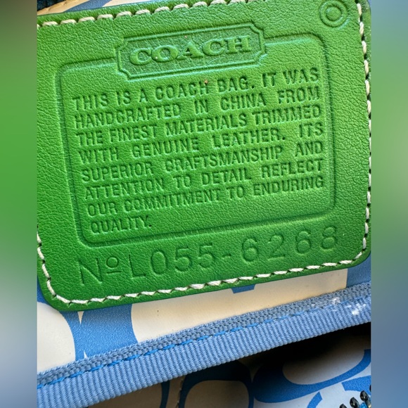Coach Vintage Mini Hampton Tote purse blue & green canvas monogram interior - Picture 7 of 7